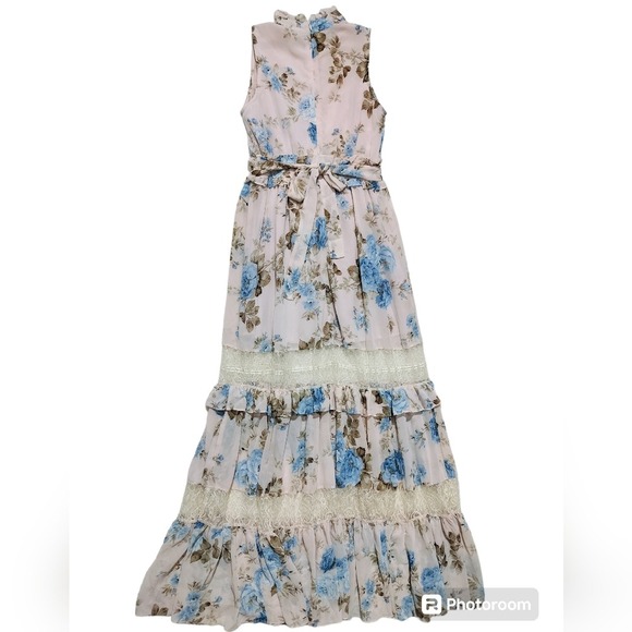 The Vintage Shop Floral Tiered Maxi Dress High Neck Ruffle Lace Detail Size S - Picture 9 of 16